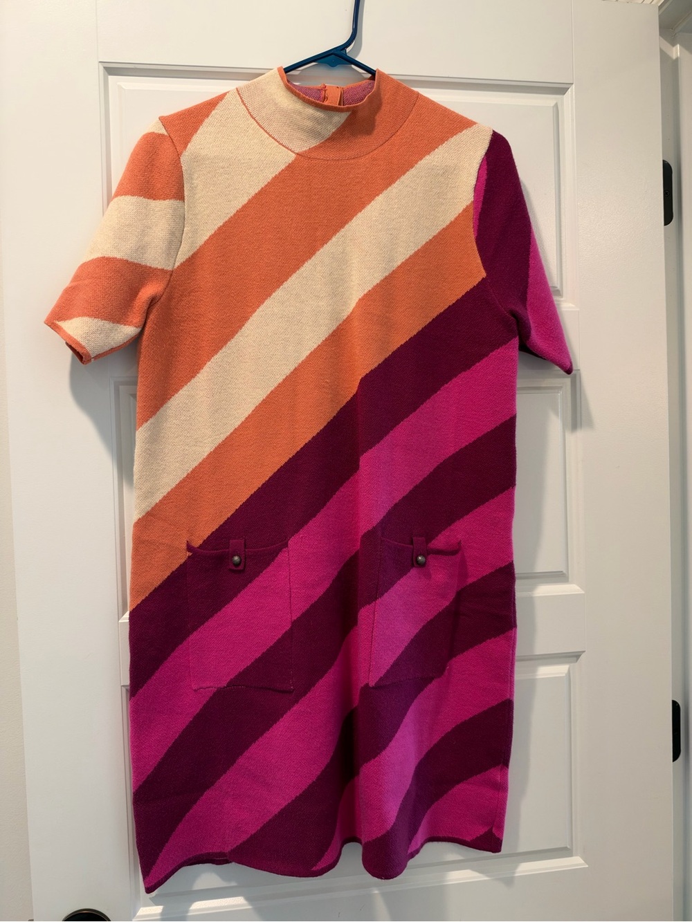 Fate Diagonal Stripe Knit Dress in Orange, Cream, Magenta & Deep Pink